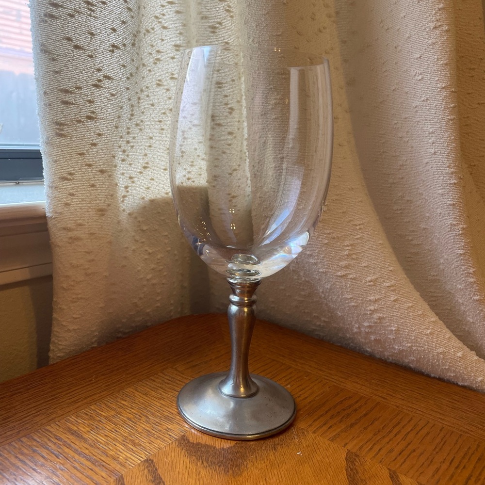 Cosi Tabellinin Pewter Silver Crystal Clear Iced Tea Water Wine Glass Goblet
